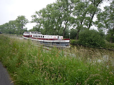 Cycletours Holidays Barges Anna Antal Side View in River