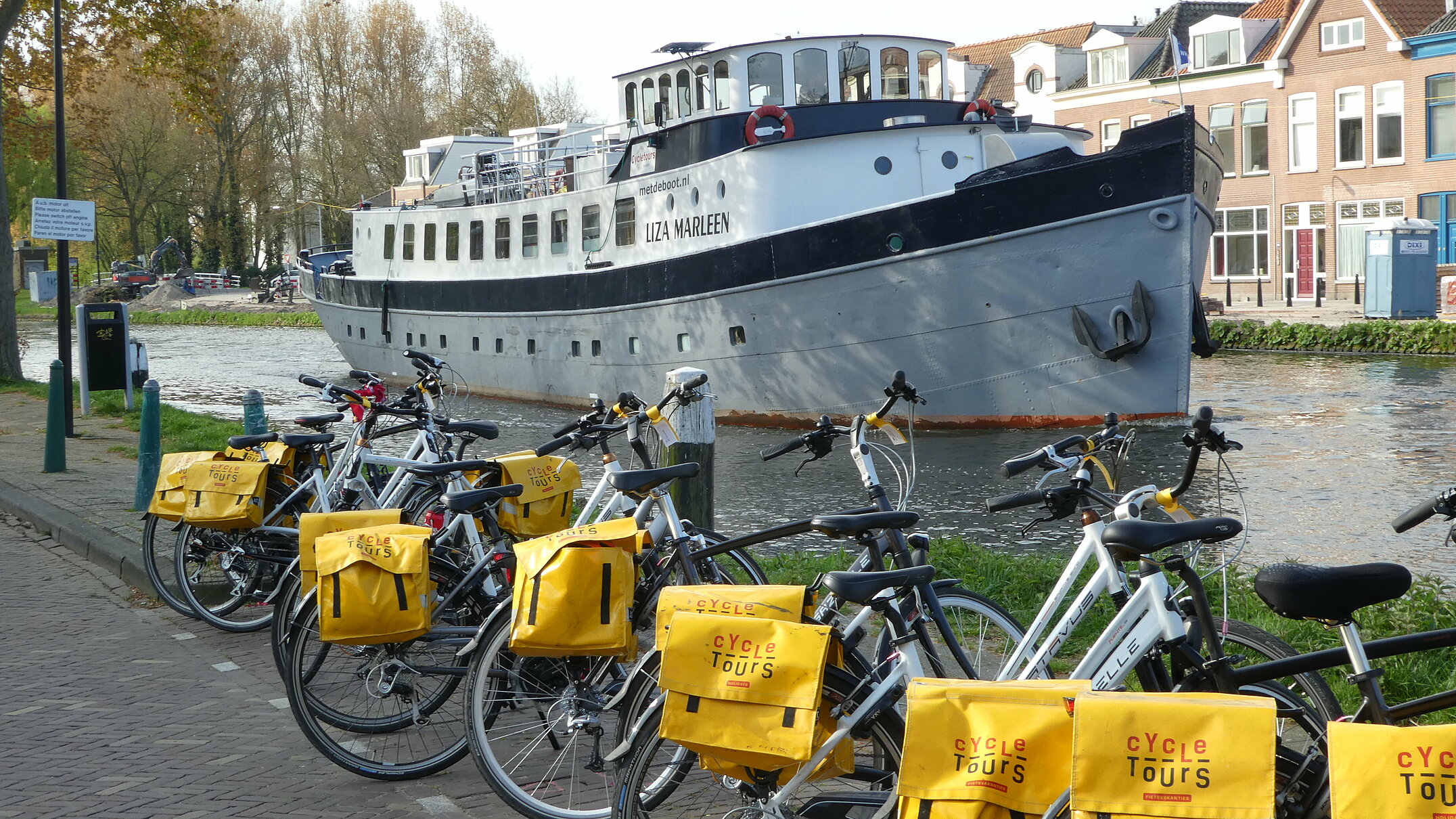 Cycletours Holidays Barges Liza Marleen Side View with Bikes